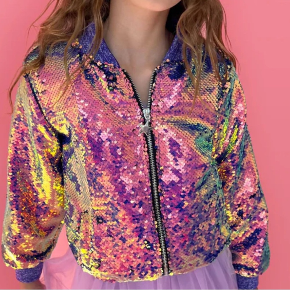 Lola + The Boys Magic Mermaid Sequin Kids Bomber Jacket - Multicolor